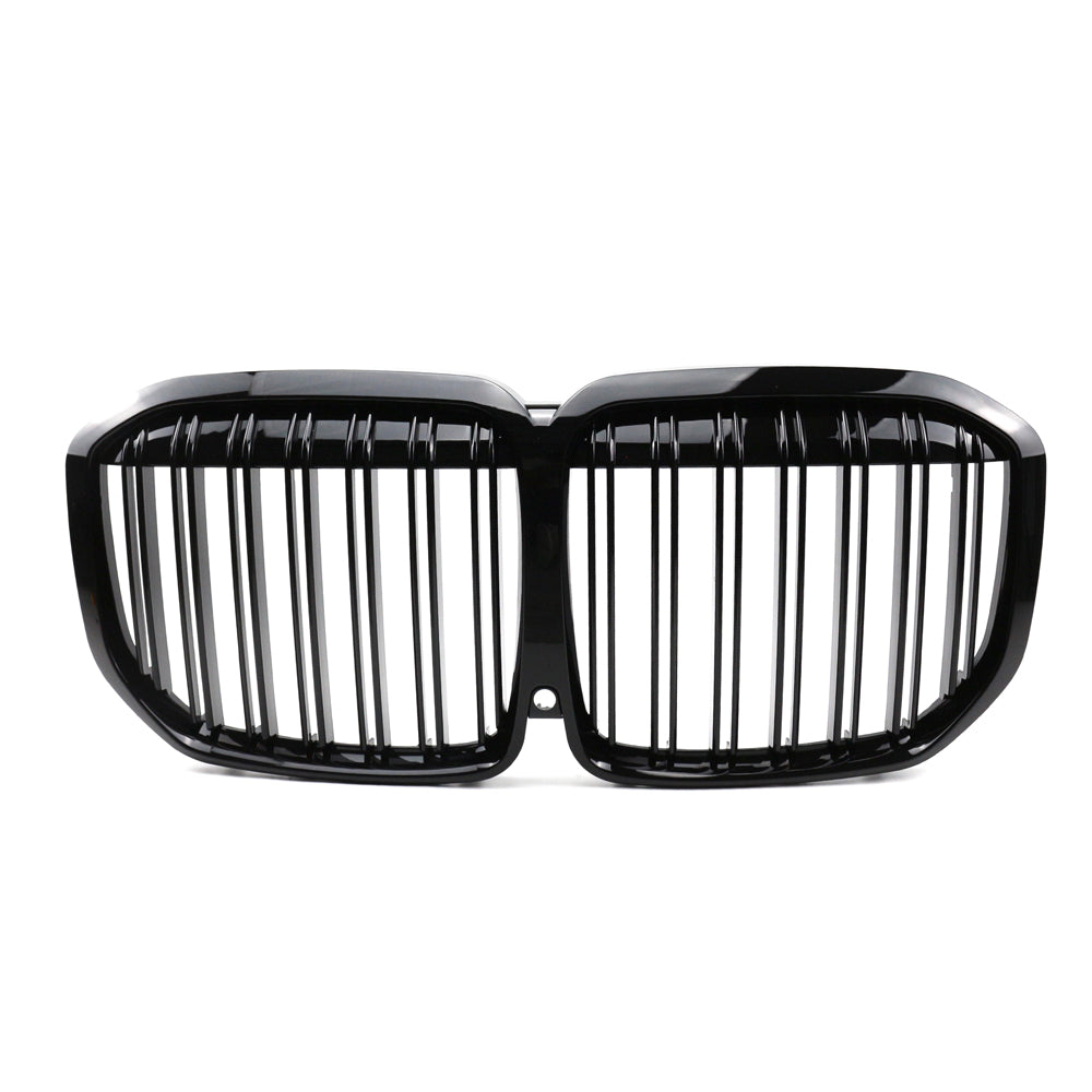 BMW G07 X7 2020-2022 CT Carbon front double slat grille showing chrome accents and black mesh design.