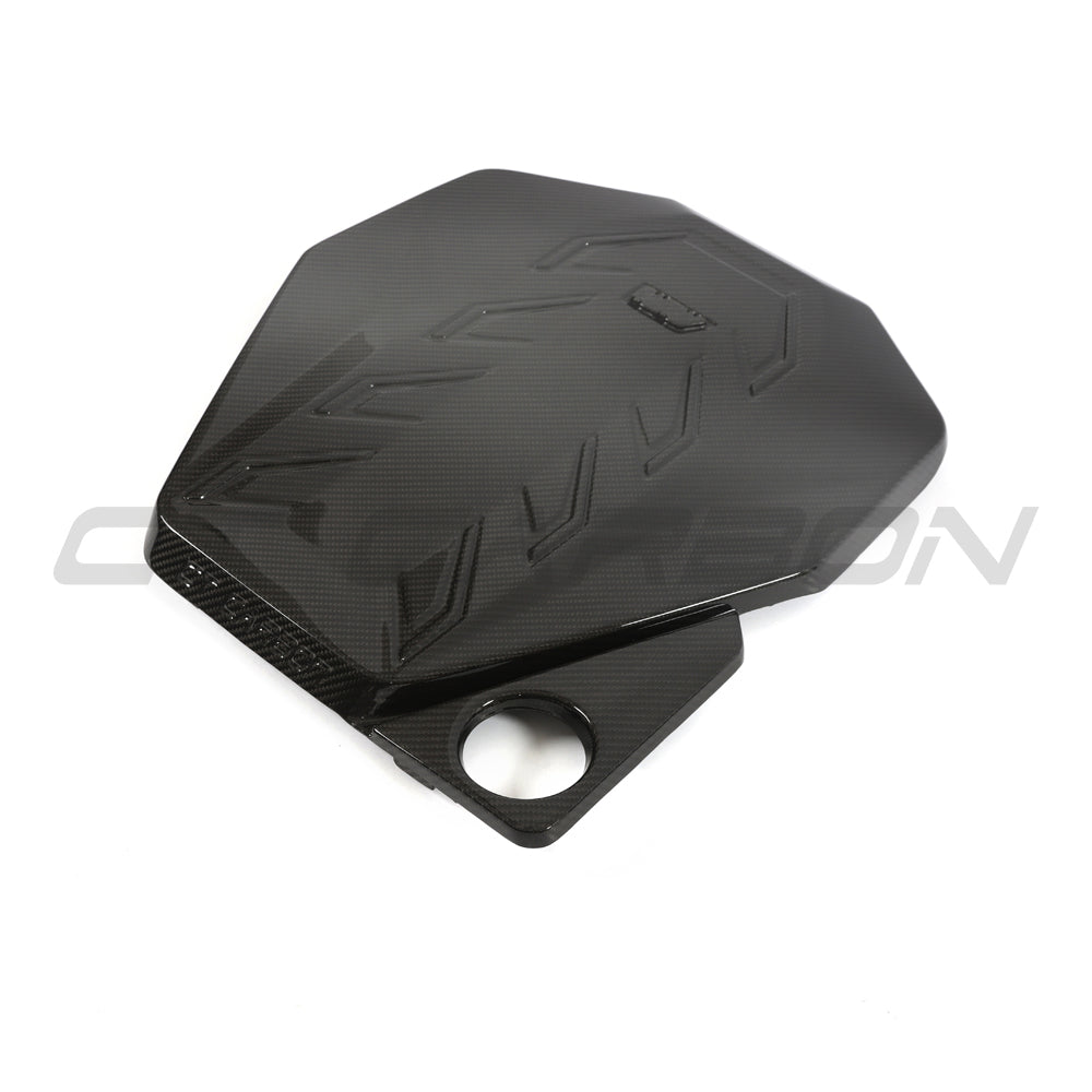 BMW G90 G99 M5 2024 carbon fibre engine cover by CT Design, showcasing sleek, lightweight automotive accessories for high-performance engines.