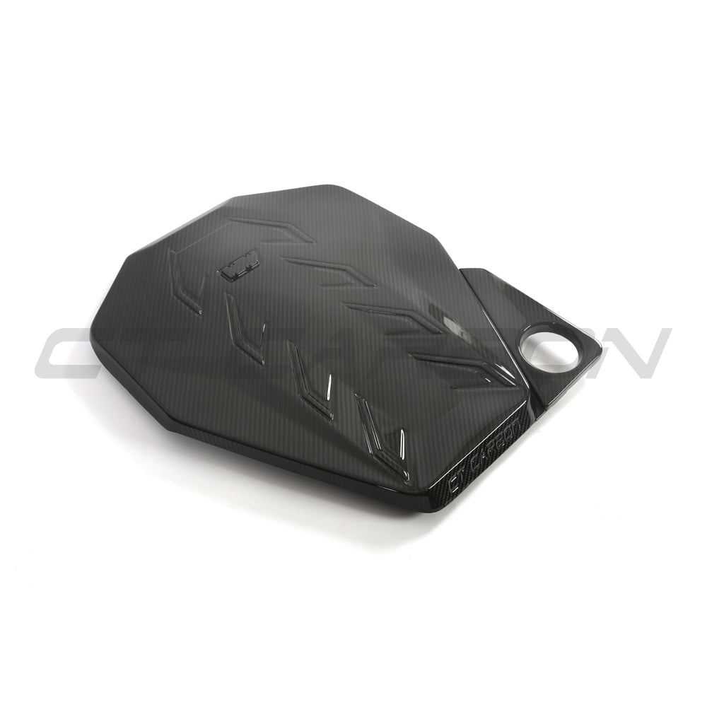 BMW G90 G99 M5 2024 carbon fiber engine cover by CT Design, showcasing sleek, lightweight protective engine accessory.