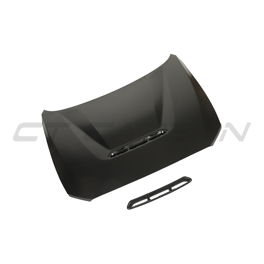 BMW M2 and 1 Series CT Carbon aluminium bonnet, lightweight replacement hood for F87, F20, and F22 models, shown from front angle.