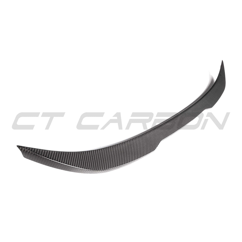 BMW M3 F80 and F30 3 Series pre-preg carbon fibre spoiler by CT Carbon, shown installed on the vehicle's rear.