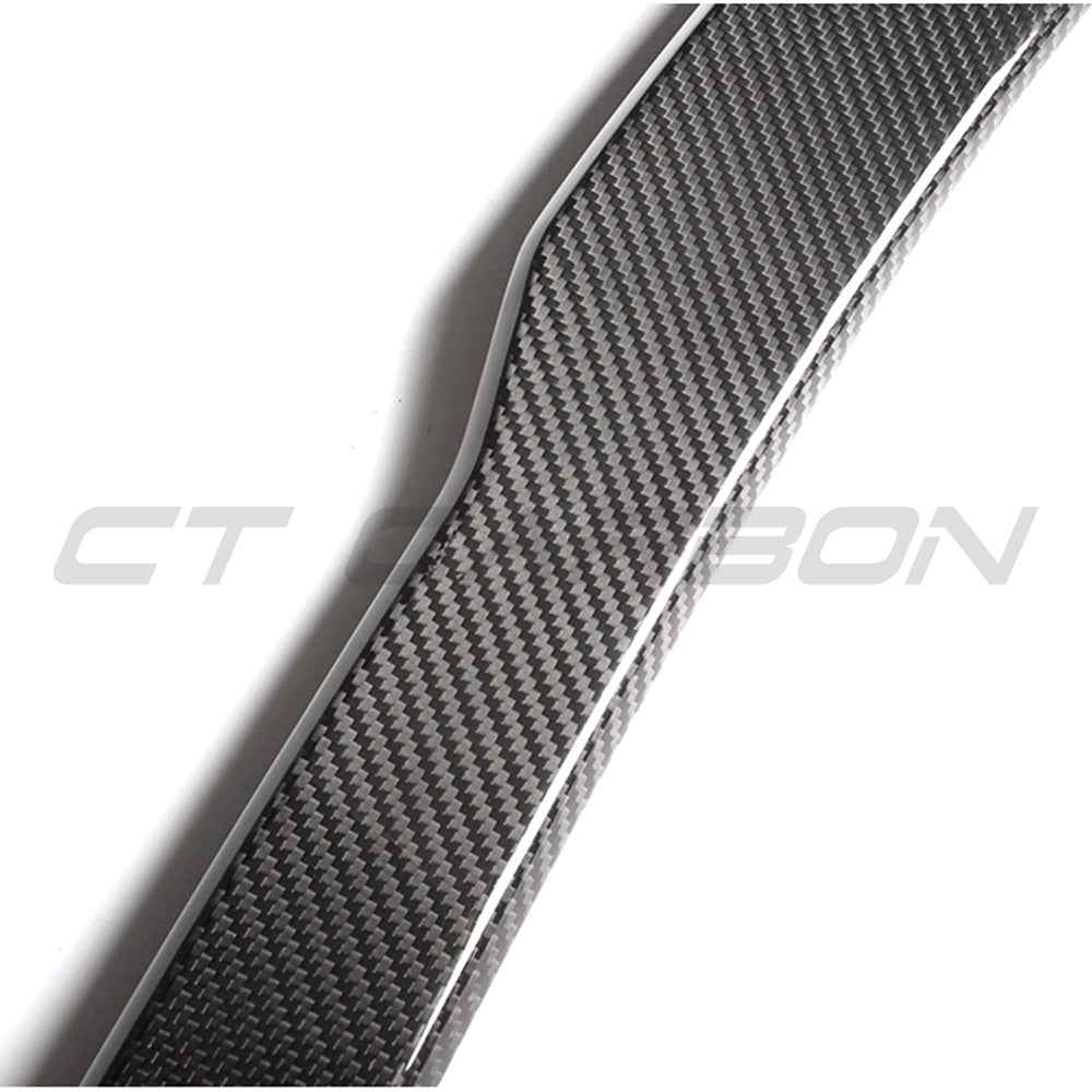 BMW M3 F80 F30 3 Series CT Carbon pre-preg carbon fibre spoiler, V2, mounted on the car showing sleek aerodynamic design