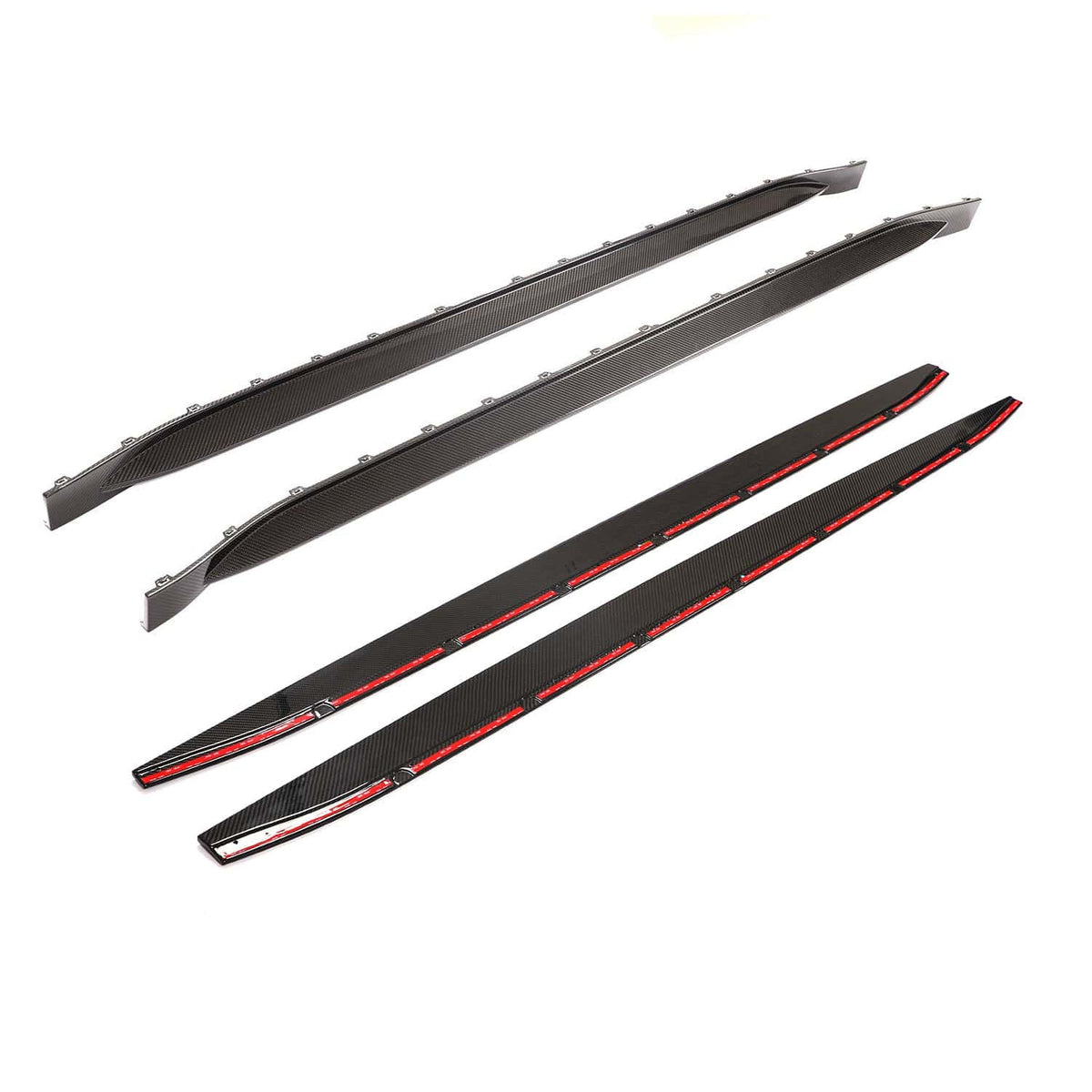 BMW M3 G80 G81 carbon fibre side skirt replacement and extension by CT Carbon, showing sleek, lightweight automotive side skirts.