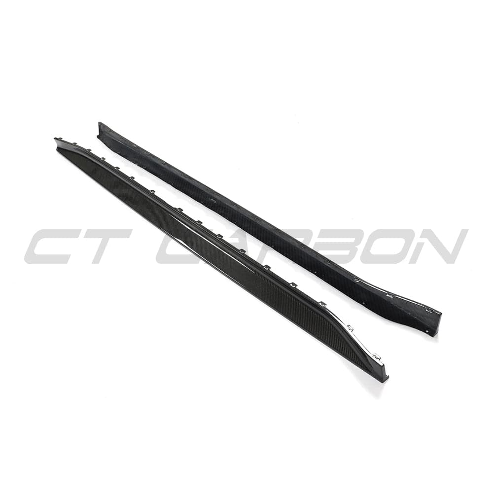 BMW M3 G80/G81 carbon fibre side skirt replacement by CT Carbon, showcasing sleek, lightweight side skirts for enhanced aerodynamics.