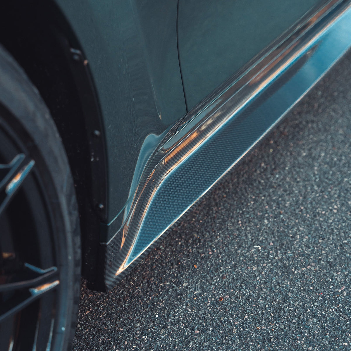 BMW M3 G80/G81 CT Carbon carbon fiber side skirt replacement, showcasing sleek design and lightweight construction.
