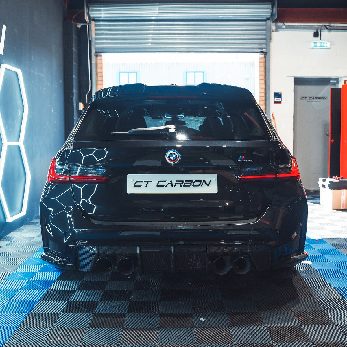 BMW M3 G81 carbon fibre spoiler by CT Design, showcasing the sleek aerodynamic rear spoiler for 3 Series models.