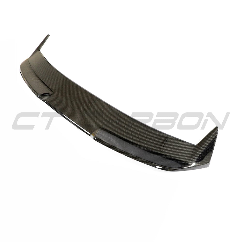 BMW M3 G81 G21 carbon fiber spoiler by CT Carbon, V2 design, mounted on the 3 Series with a sleek, aerodynamic appearance.