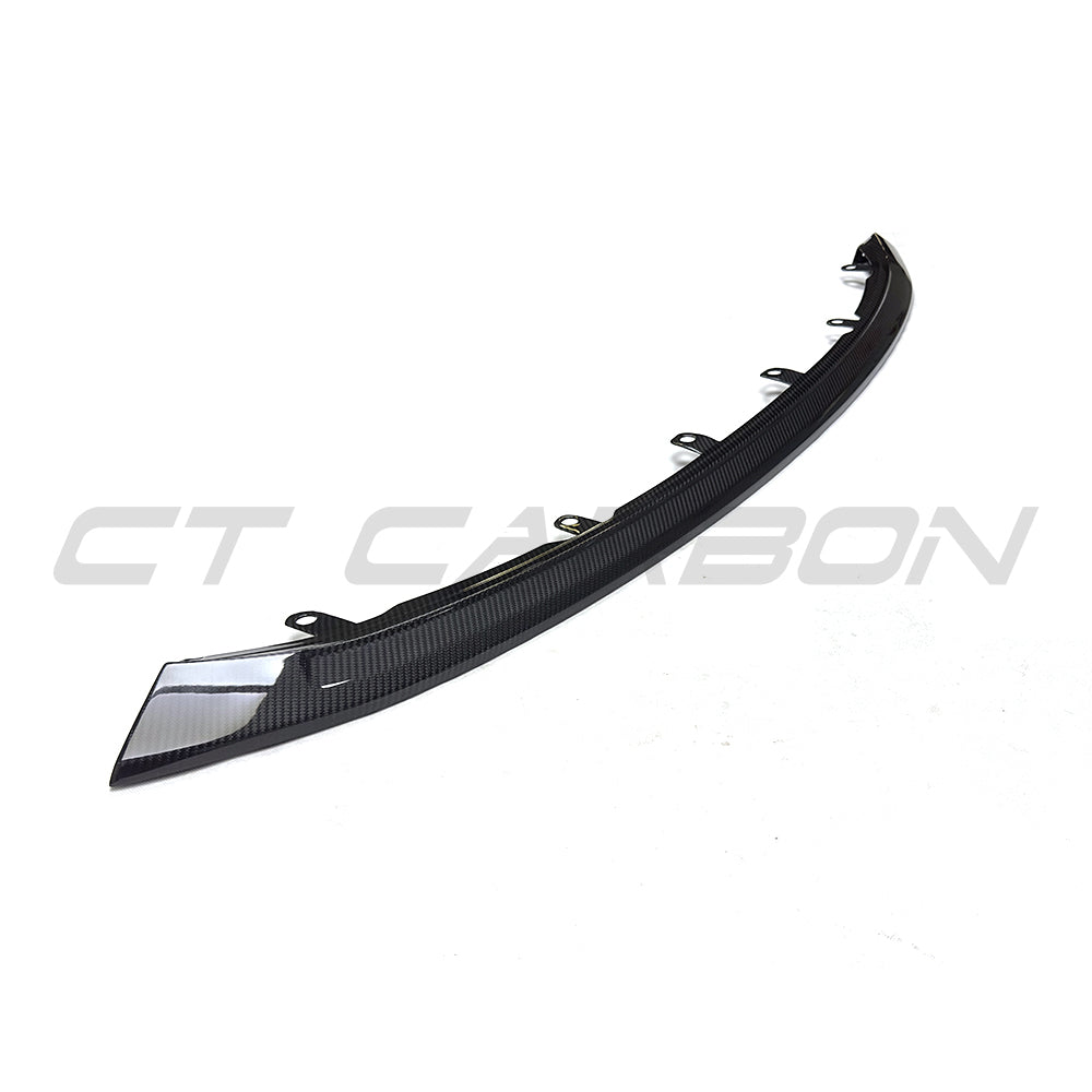 BMW M3 and M4 G80/G81/G82/G83 carbon fibre splitter by CT Carbon, CSL style, showcasing sleek aerodynamic design.