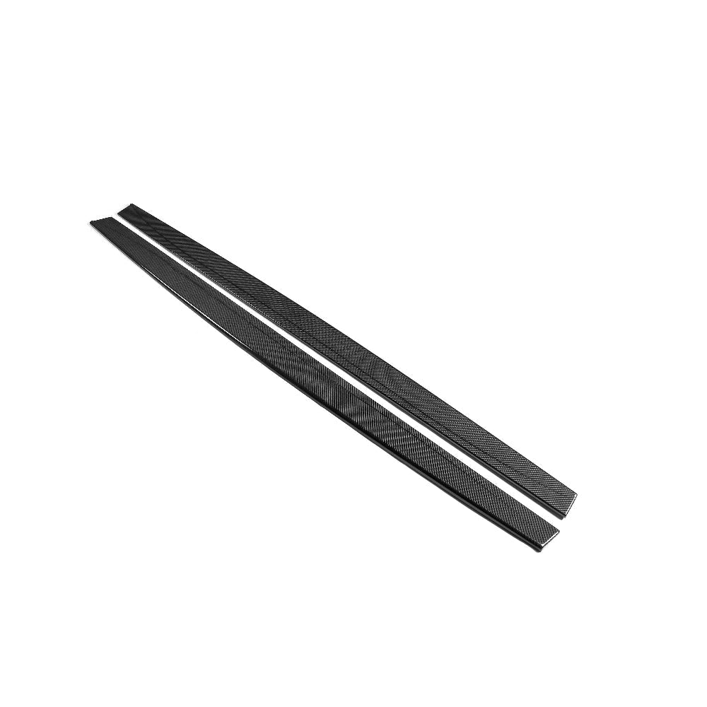 BMW M3 M4 F80 F82 F83 carbon fiber side skirts by CT Carbon, showcasing sleek, pre-preg lightweight side skirt design.