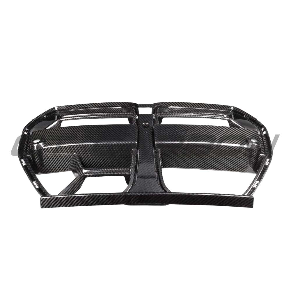 BMW M3 M4 G80 G82 carbon fiber front end kit by CT Carbon with grille and accessories, featuring sleek carbon fiber details.