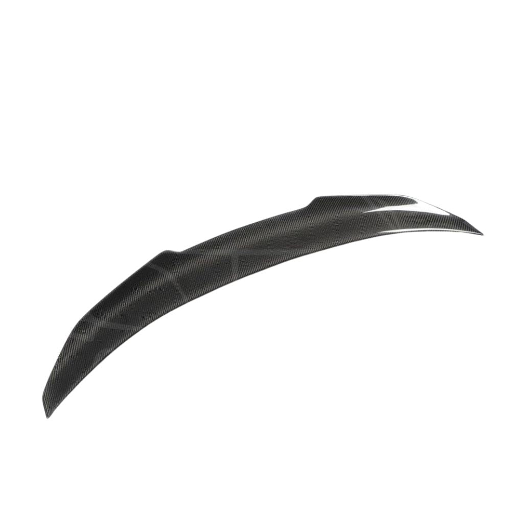 BMW M4 F82 carbon fiber spoiler with ducktail PS style, designed by CT Carbon, featuring a sleek aerodynamic look.
