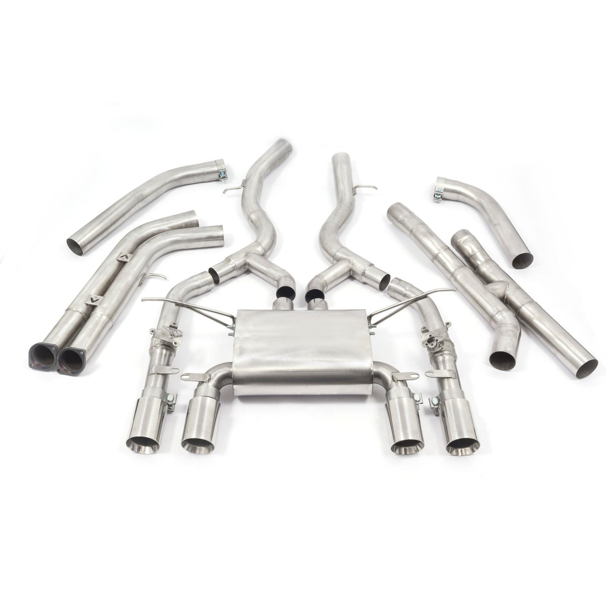 Cobra Sport BMW M4 F82 coupe 3-inch valved primary cat back performance exhaust system installed on the vehicle.