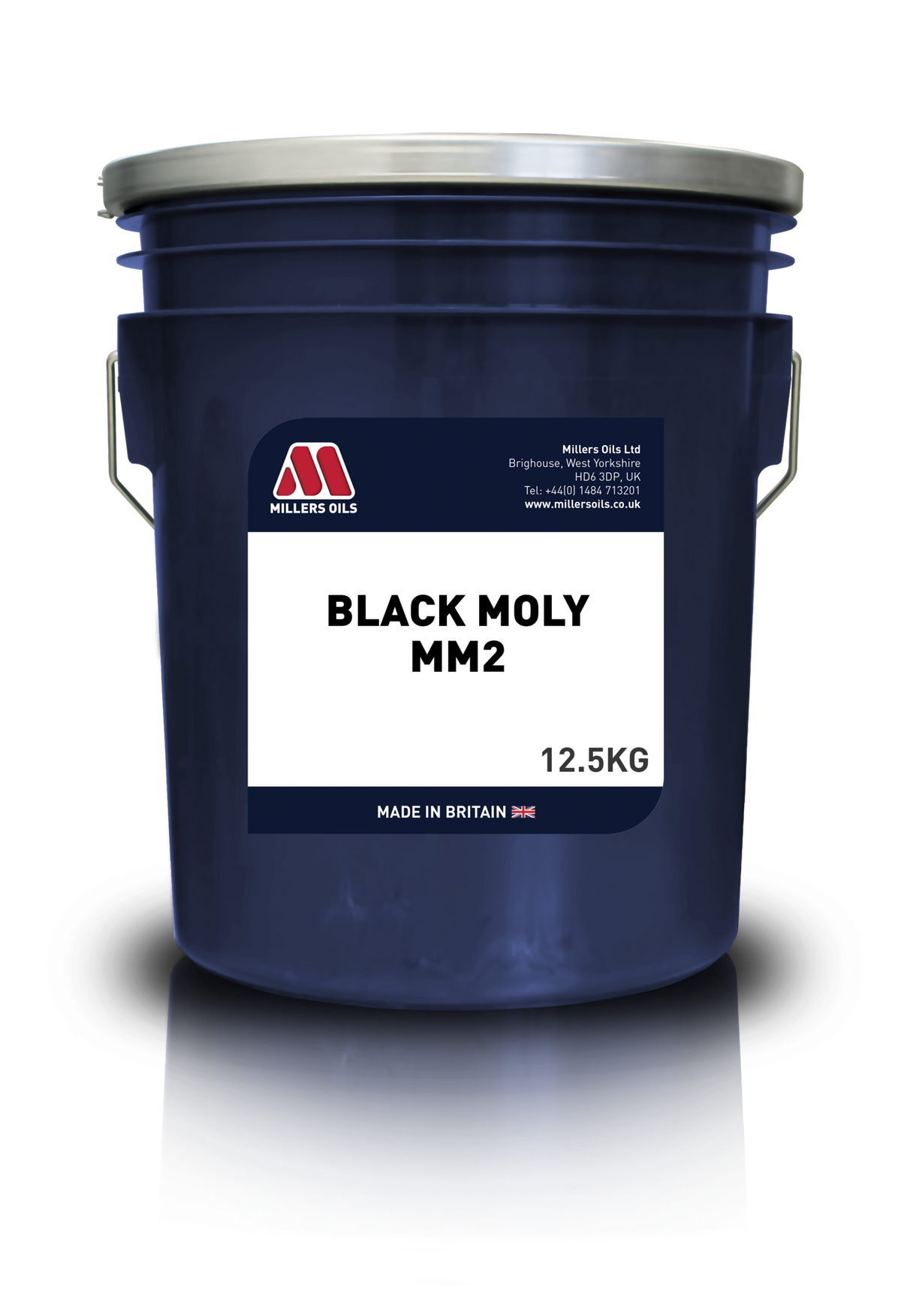 Black Moly MM2 grease from Millers Oils, a high-performance lubricant in a 12.5kg container, suitable for industrial applications.