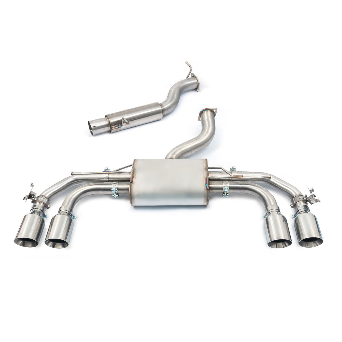 Cobra Sport VW Tiguan R 2.0 TSI Race GPF back performance exhaust with dual tips installed on a vehicle.
