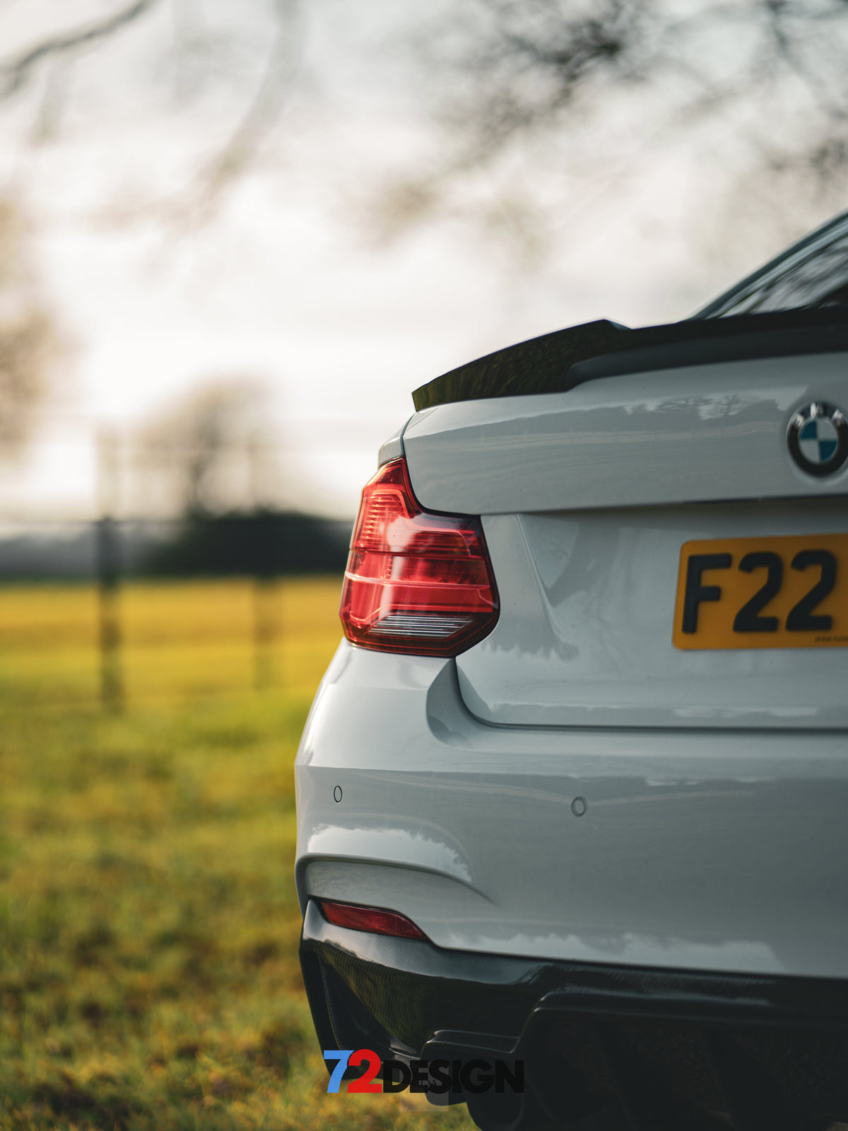 BMW 2 Series F22 gloss carbon fibre spoiler by 72Design, showcasing a sleek, aerodynamic performance style for enhanced car look.