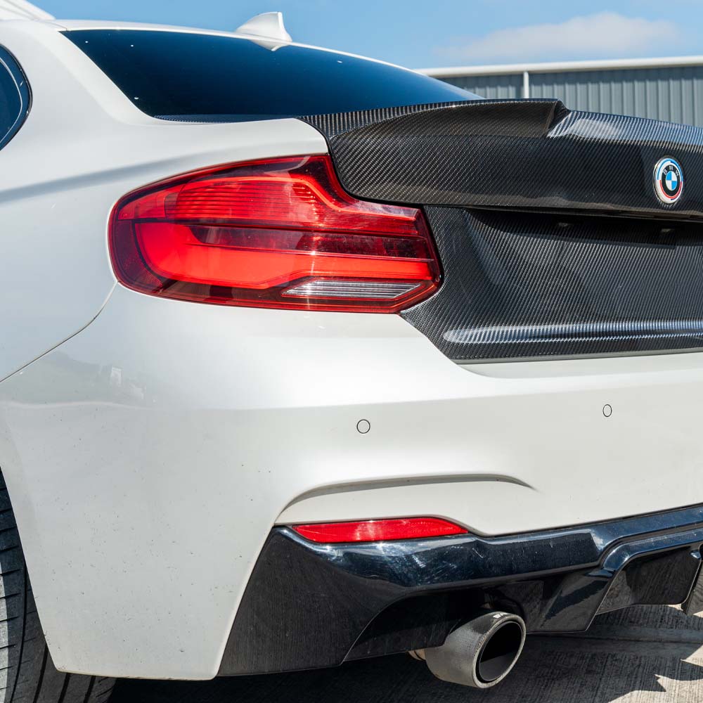 BMW M2 carbon fibre bootlid by CT Carbon, showing sleek, lightweight design on the F87 and F22 2 Series models.