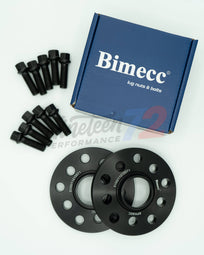 Bimecc wheel spacer kit for Mercedes E-Class models, E43, E53, E63, 2017+ with 5x112 bolt pattern, showing spacers and installation hardware.