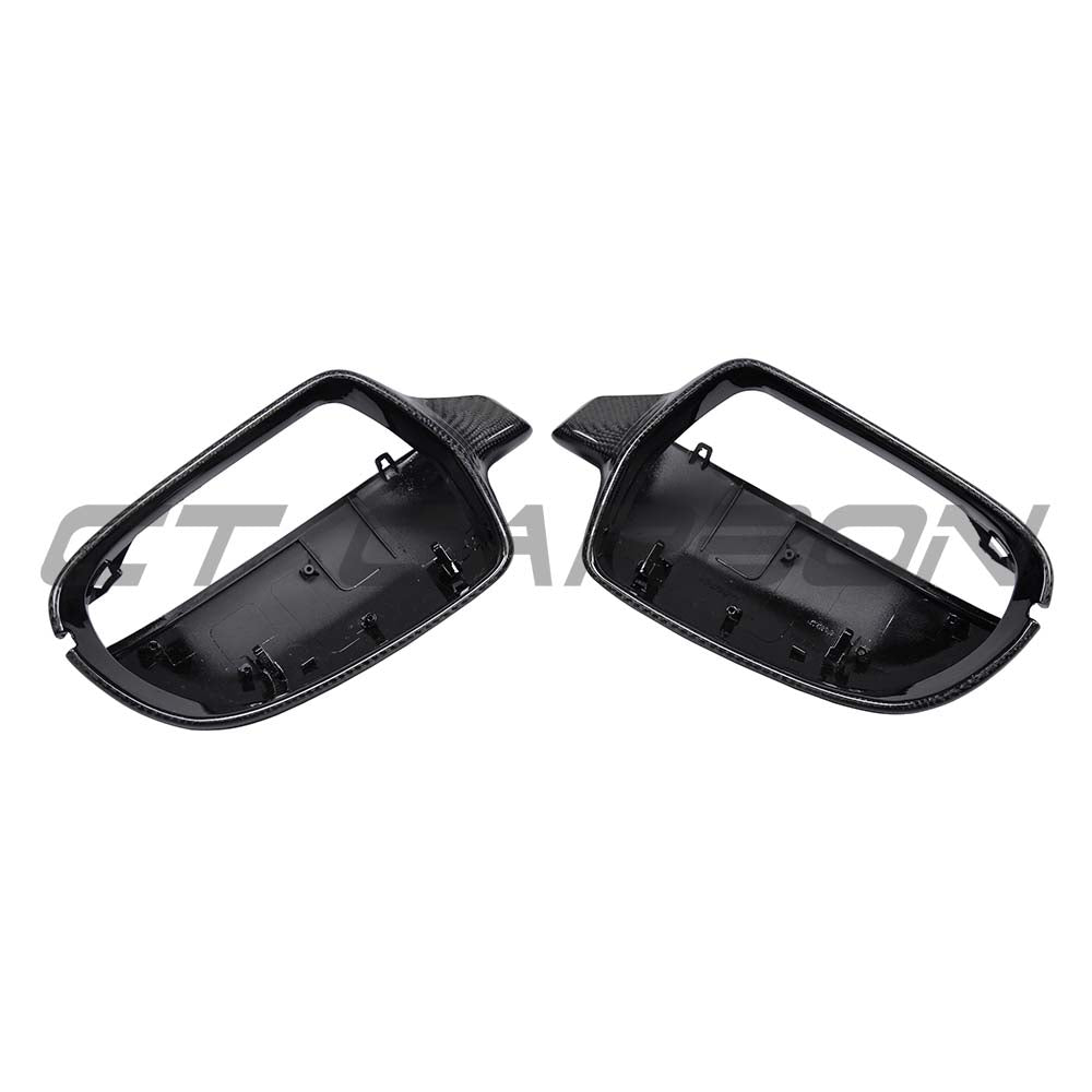 Carbon fiber side mirror covers for Audi A4, S4, A5, S5 B8.5 (2012-2016) by CT Carbon, shown on vehicle side mirrors.