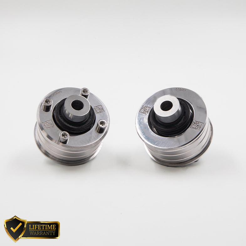 BMW F20 M135i/M140i suspension linkages with Suspension Secrets solid front control arm bushes for improved stability.