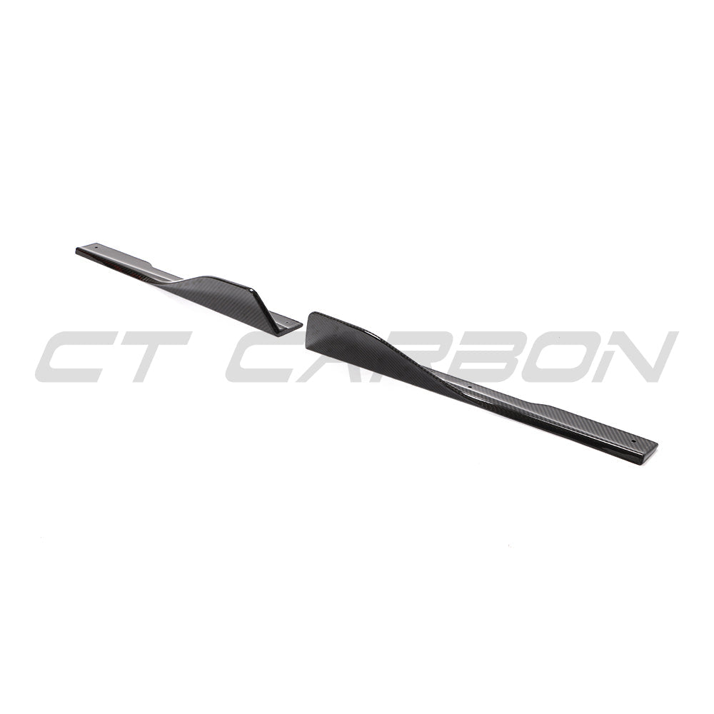 BMW 8 Series and M8 G16/F93 carbon fibre side skirts by CT Carbon, showing sleek, lightweight aerodynamic design.