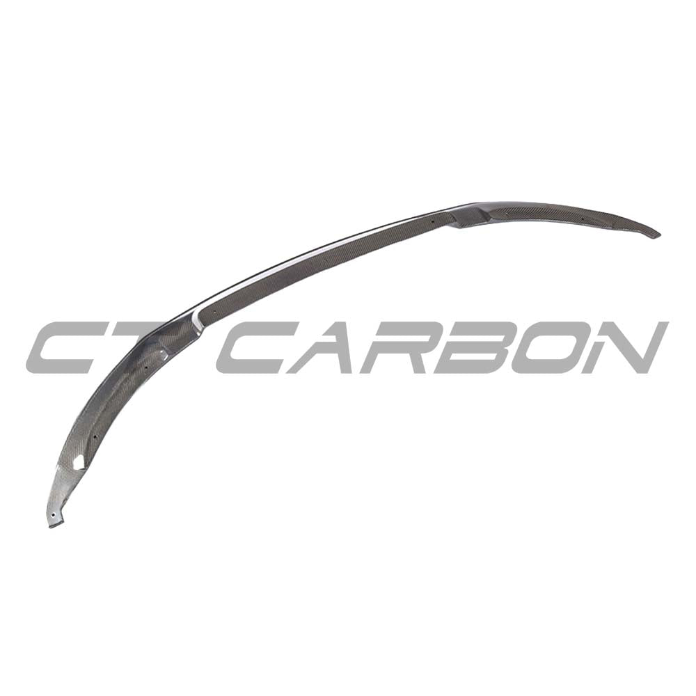 BMW M3 M4 F80 F82 F83 carbon fiber splitter by CT Carbon, showing the sleek aerodynamic design and textured surface.