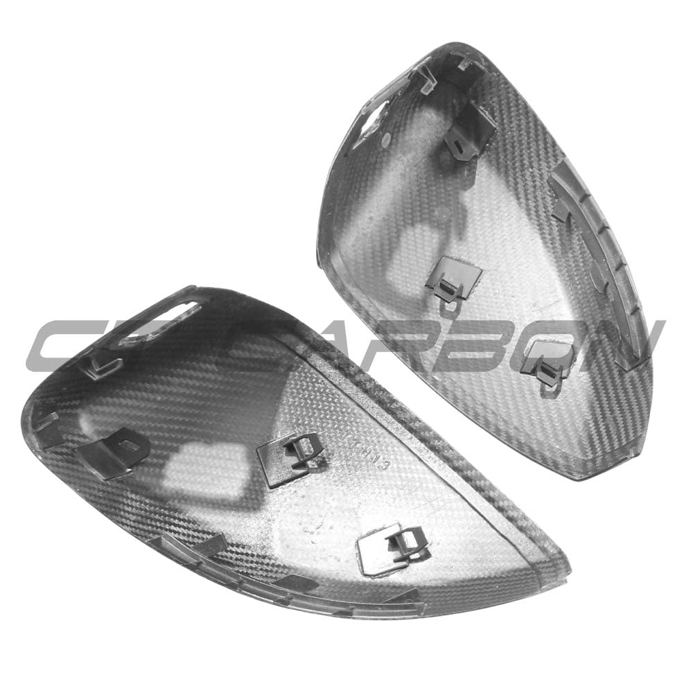 CT Carbon pre-preg carbon fiber side mirrors for Audi A3 S3 RS3 8V with lane assist, showcasing sleek aerodynamic design.