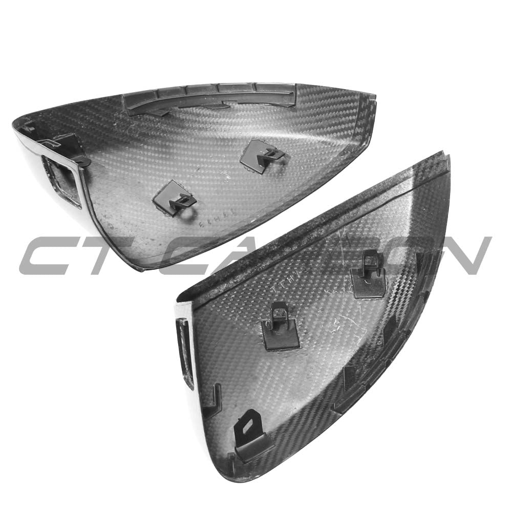 CT Carbon carbon fiber mirror covers for Audi A3 S3 RS3 8V with lane assist, designed as sleek car accessories.