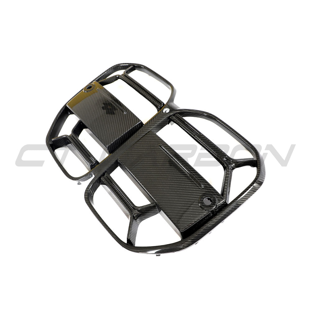 BMW 4 Series G22 G23 carbon fiber CSL grille by CT Carbon, without ACC, showcasing a sleek black front grille design.