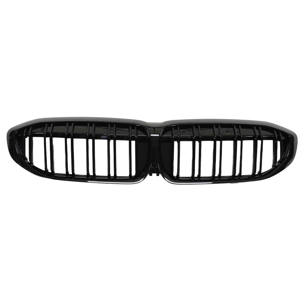 BMW 3 Series G20 G21 2018-2022 CT Carbon gloss black grille, close-up view showing sleek, shiny finish and grille design.