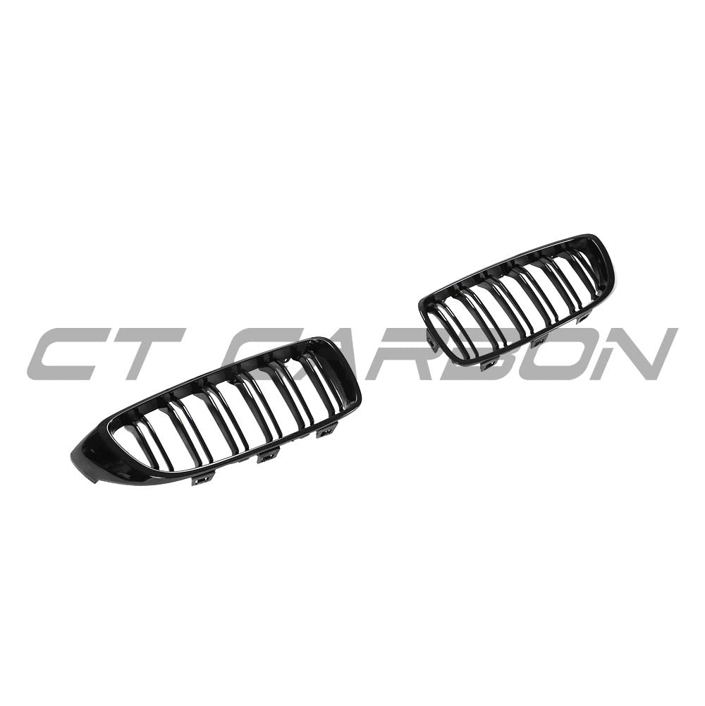 Black double slat grille for BMW M4 F82/F83 and 4 Series F32/F33/F36 by CT Carbon, showcasing sleek automotive grille design.