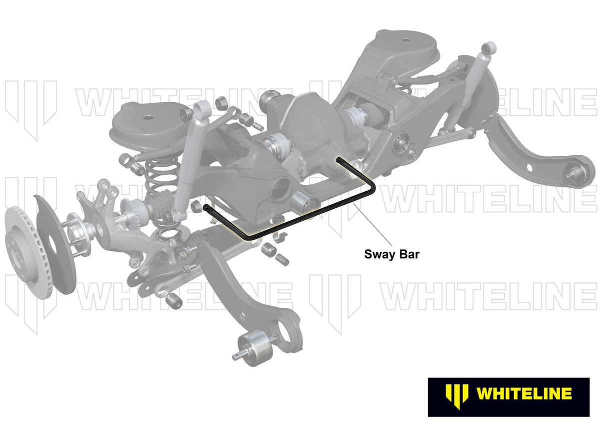 Whiteline 24mm rear anti-roll bar kit for Audi S3 RS3 and VW Golf Mk7 R, showing heavy-duty adjustable blade design.