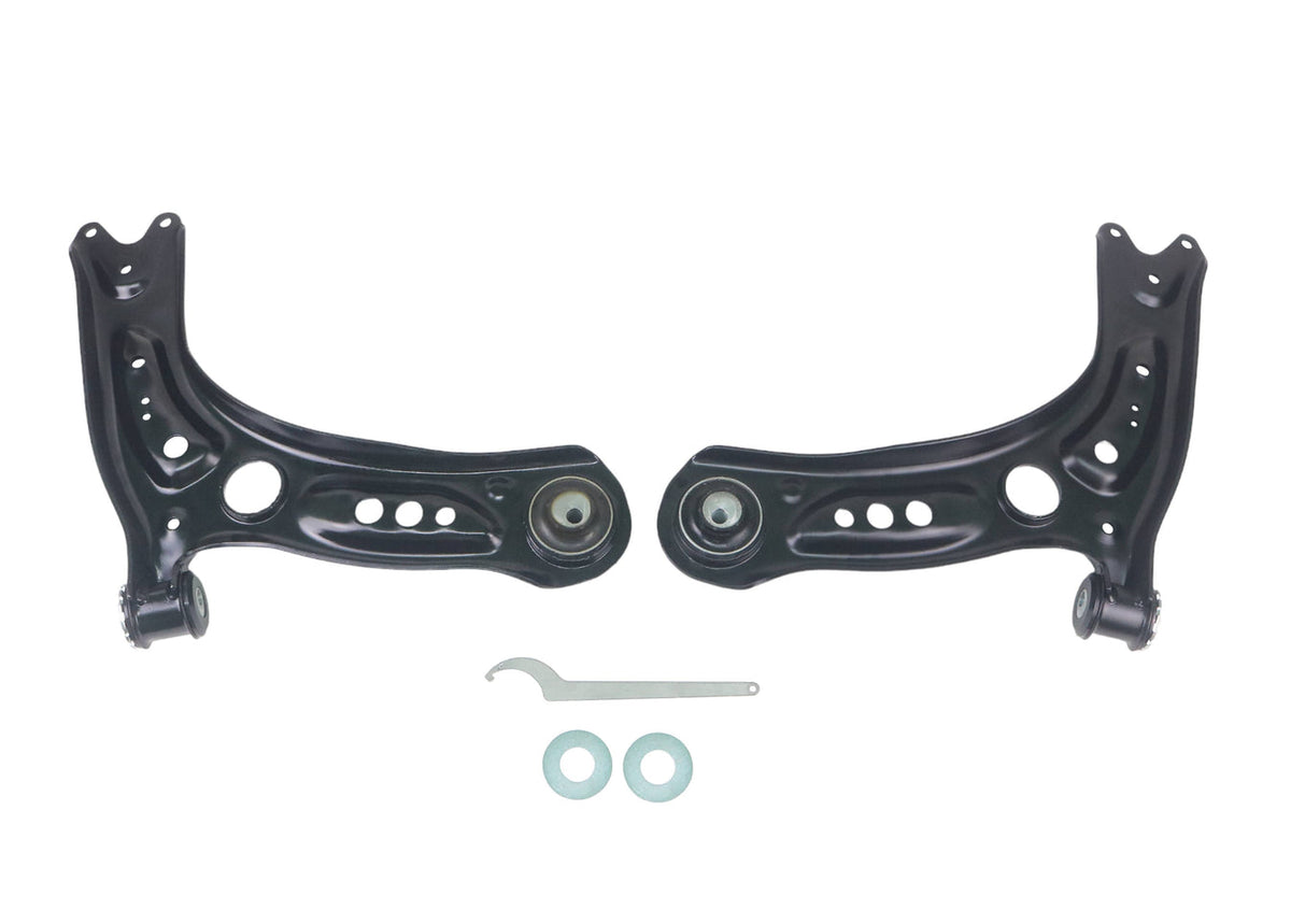 Whiteline lower control arm assembly with metal arm and bushings, designed for vehicle suspension systems.