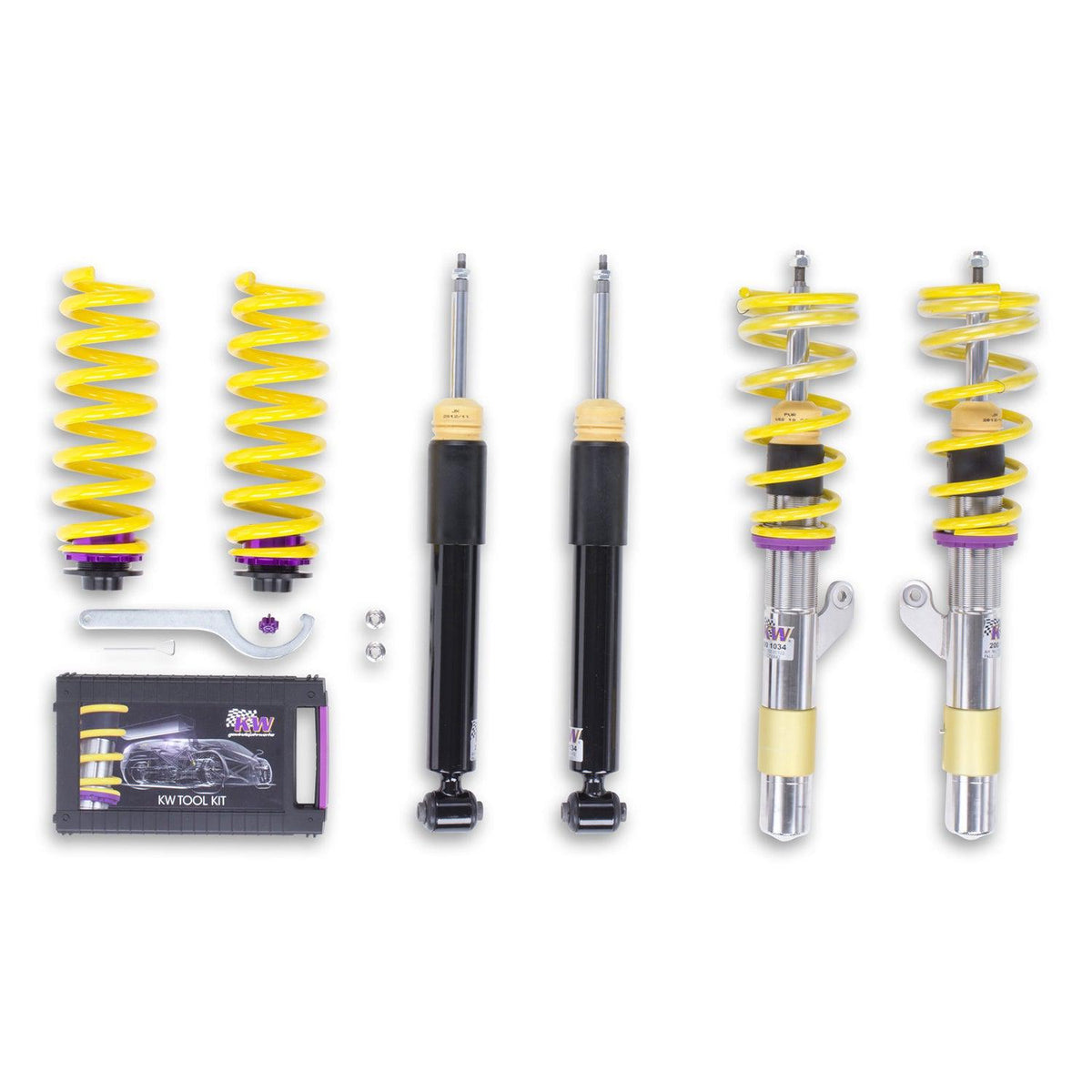 KW Suspension V2 coilover kit for BMW 1, 2, 3, and 4 Series F20, F22, F30, F32 suspension coilovers, front and rear installed