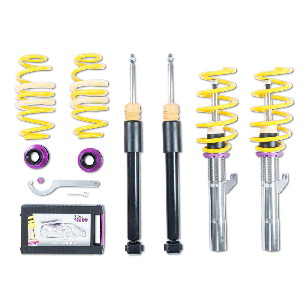 KW Suspension BMW 430i, 435i, 328i XDrive V2 coilover kit for F31/F36 models, without EDC deactivation, shown in image.