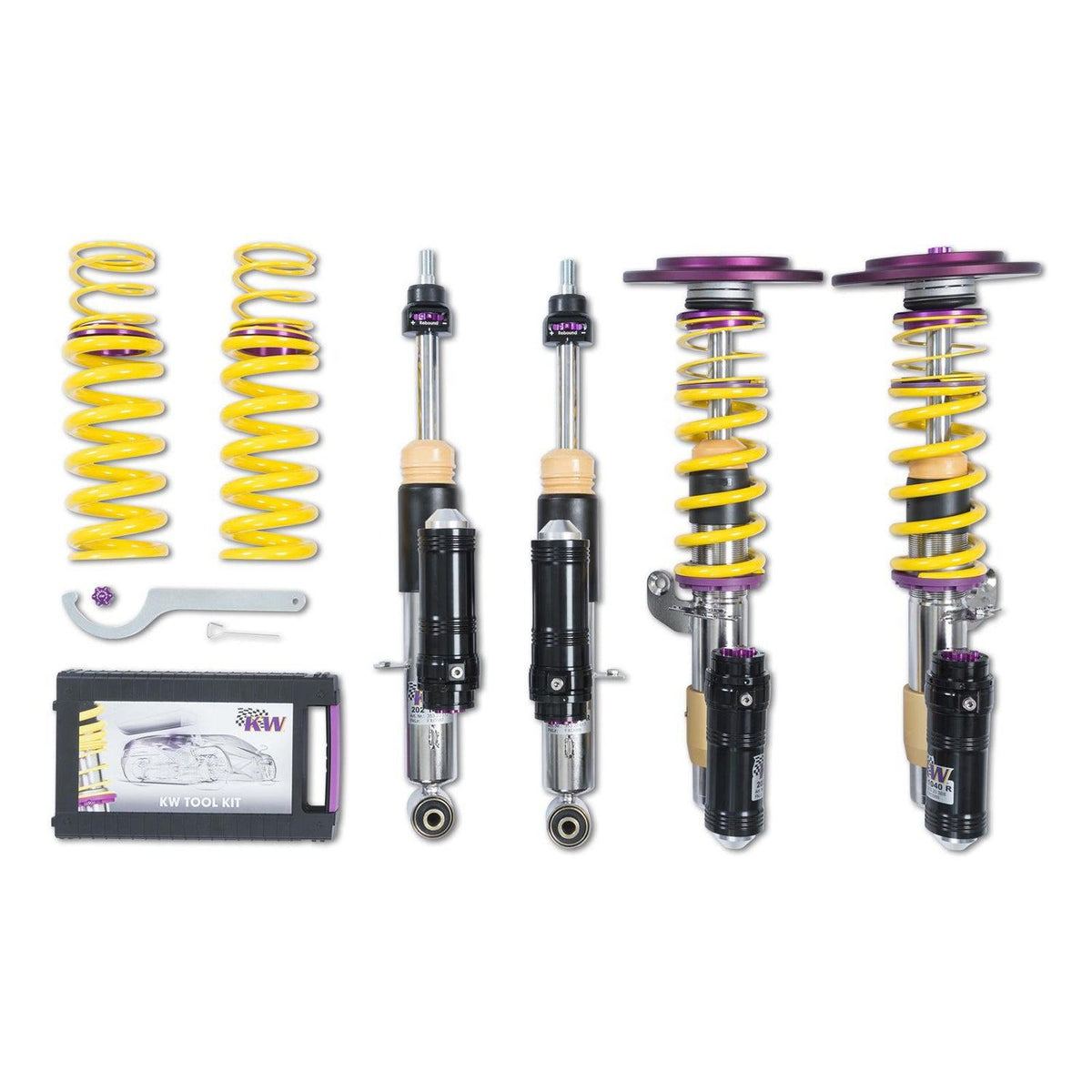 KW BMW M3 M4 ClubSport V3 coilover kit for F80/F82 models, featuring adjustable suspension coilovers from KW Suspension.