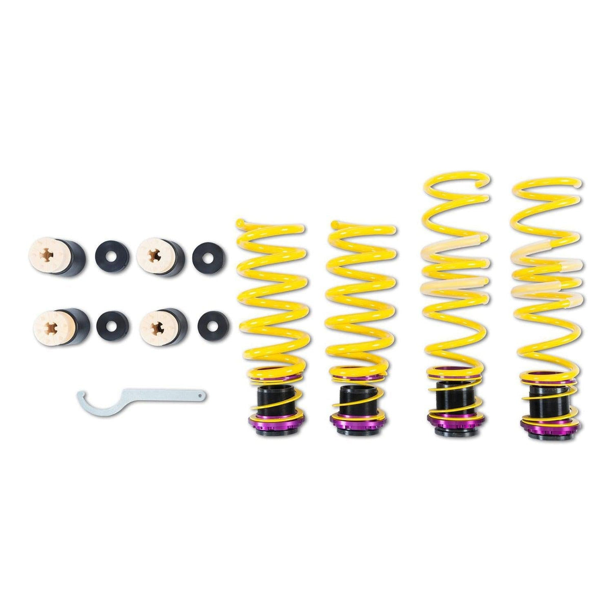 KW Suspension BMW M5 F90 height adjustable lowering spring kit with coilovers, showing the coil spring and suspension components.