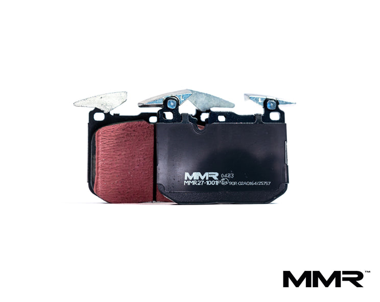MMX Performance RP650 fast road brake pads front for BMW F8x, F2x, F3x models, with metal backing and detailed surface texture.