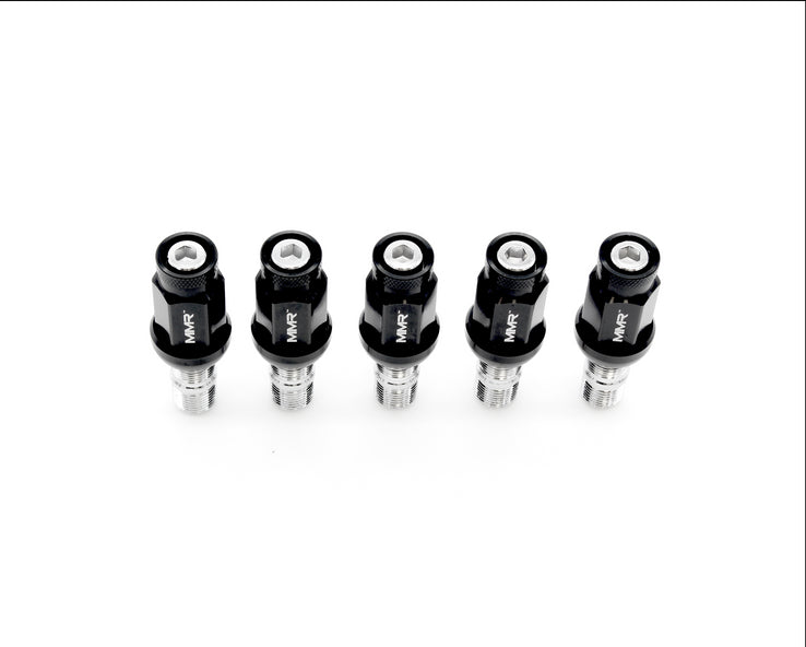 BMW Mini wheel stud and nut conversion kit by MMX Performance, featuring durable steel studs and nuts for secure wheel attachment.