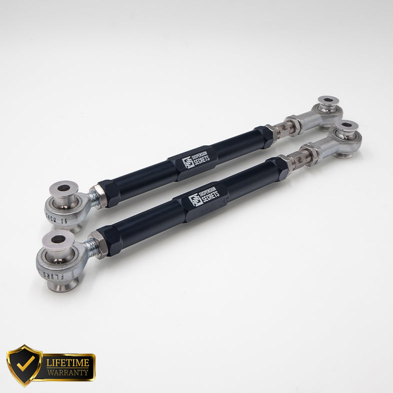 Suspension Secrets adjustable rear toe arms for BMW G87 M2, high-performance suspension linkages with durable construction.