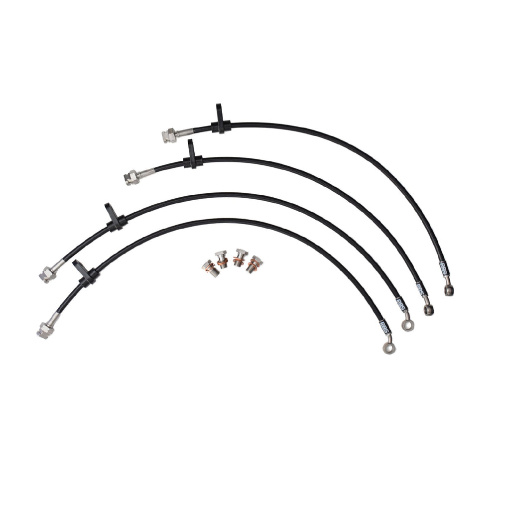 PBS braided brake lines kit for BMW 3 Series E46 330Ci SE 2003-2007, showing durable steel braided hoses for enhanced braking performance.