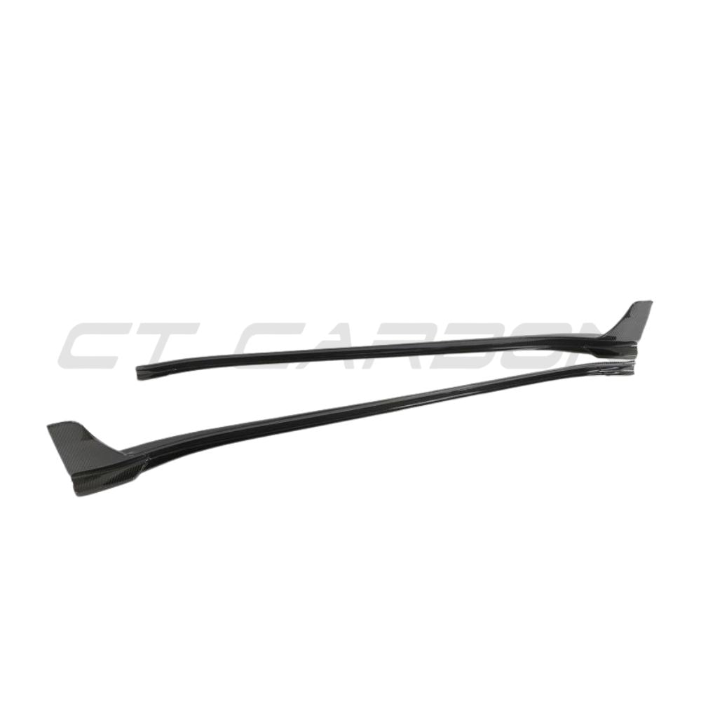Porsche 911 992 Carrera carbon fibre side skirts by CT Design, mounted on the side of the sports car showing sleek aerodynamic design.