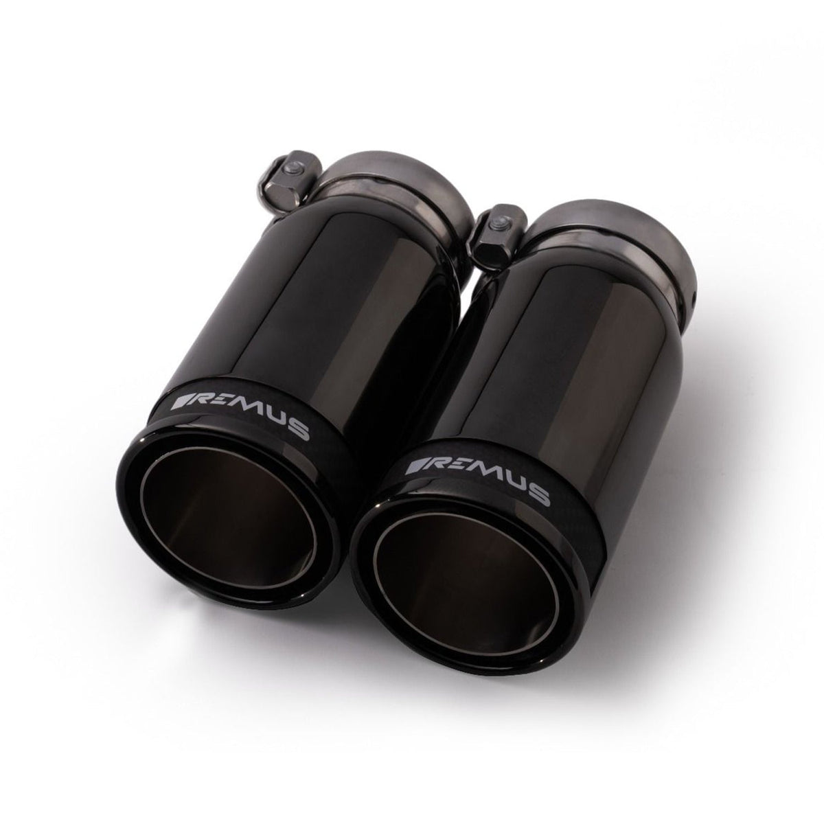 Remus axle-back rear silencer exhaust for BMW 340i and 440i LCI models, non-GPF vehicles, shown from the rear.
