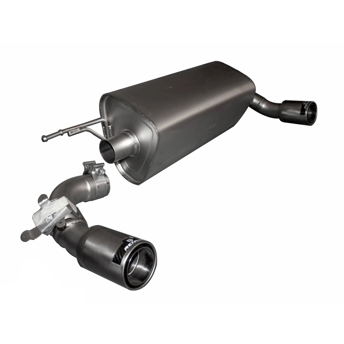 Remus BMW axle-back exhaust system for M135i and M235i N55 models, shown installed on F20, F21, F22, F23 series.