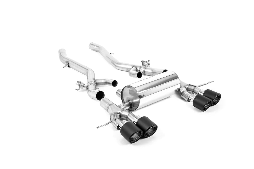 Milltek Sport BMW M3 G87 and M4 G82 G83 Particulate Filter OPF back exhaust system with polished stainless steel finish.