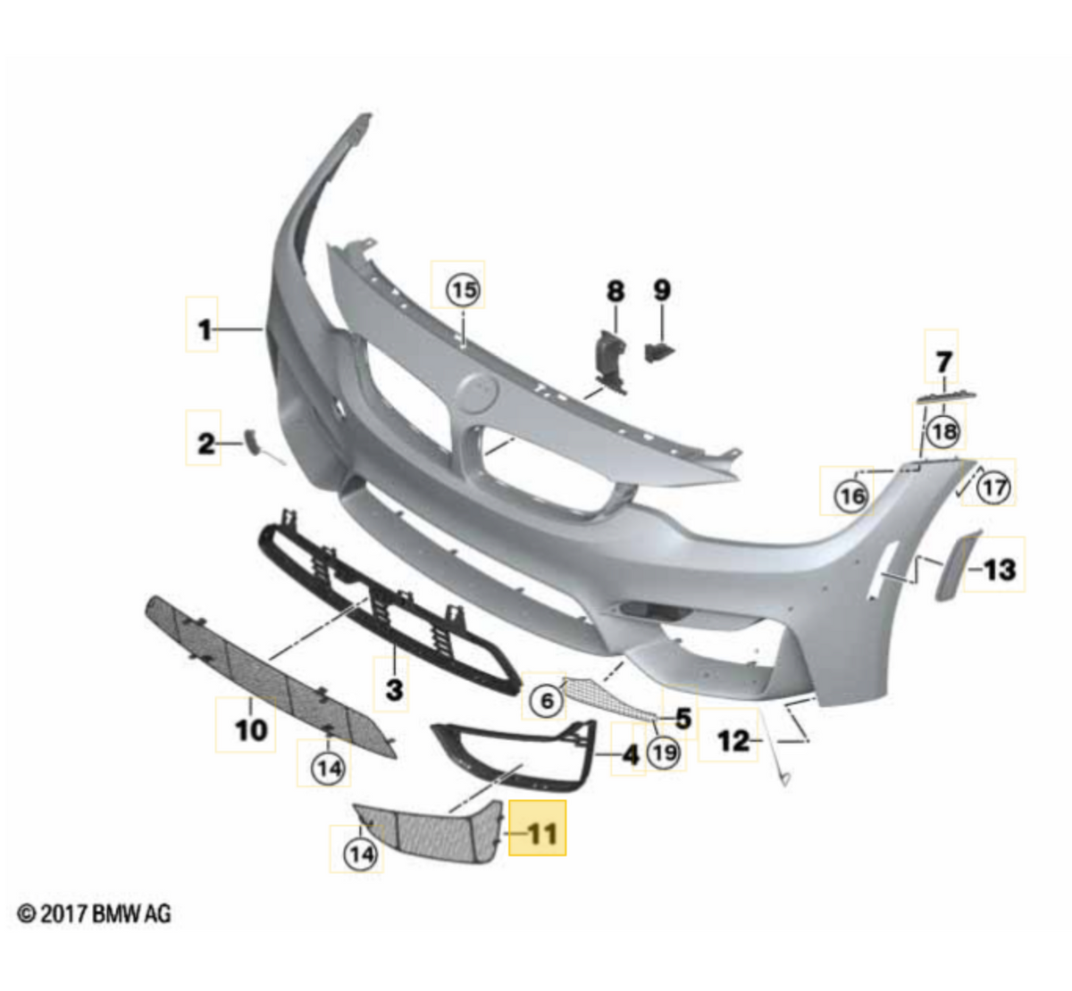 Genuine BMW Motorsport M4 GT4 racing radiator protective grille with mounting frame, exterior trim for enhanced engine cooling.