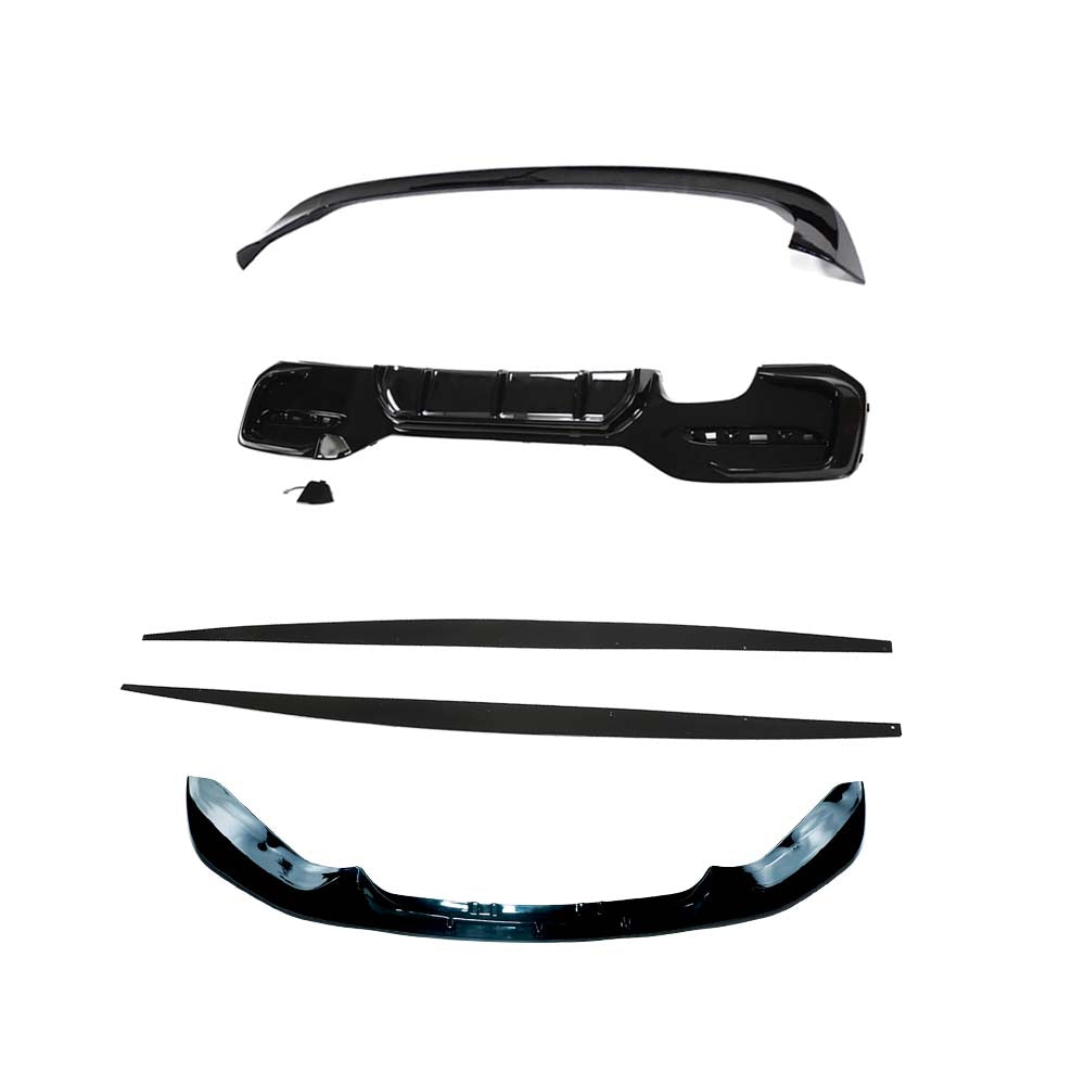 Gloss black BMW F20/F21 1 Series LCI twin left spoiler kit by CT Carbon, showcasing sleek aerodynamic design.