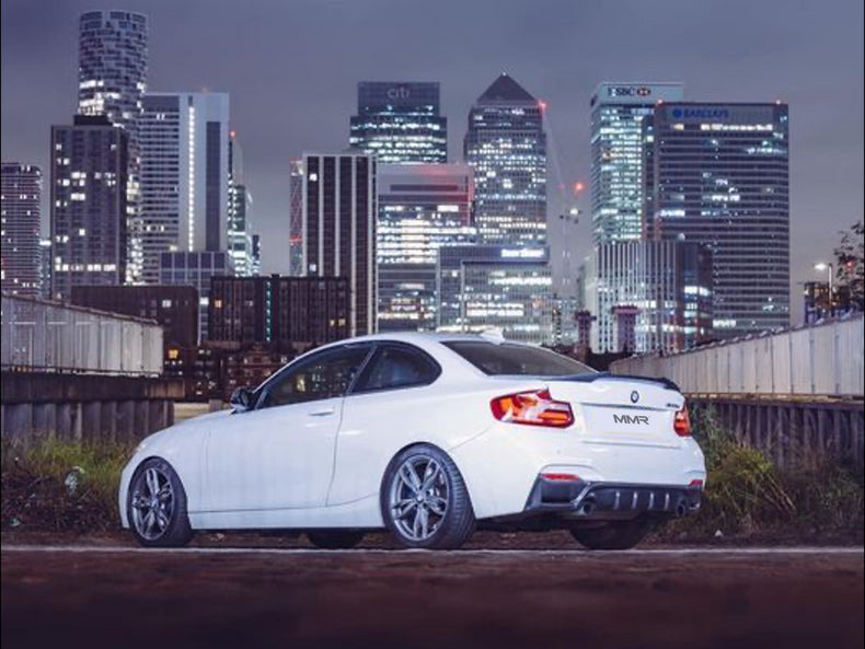 MMX Performance Sport Dampers with BILSTEIN shocks for BMW F2x 1-Series and 2-Series suspension, featuring adjustable springs.