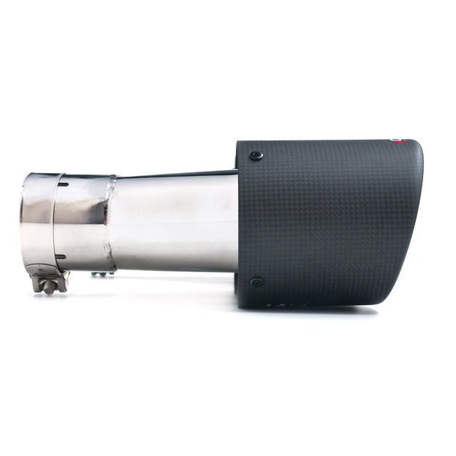 Cobra Sport pair of 4-inch twin inward rolled carbon fibre exhaust tips for car performance and aesthetic enhancement.