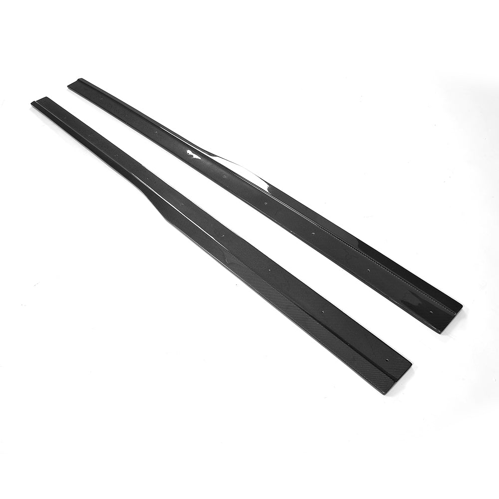 Carbon fibre side skirts for VW Golf R MK7/7.5 2014-2020 by CT Carbon, shown installed on the vehicle's sides.