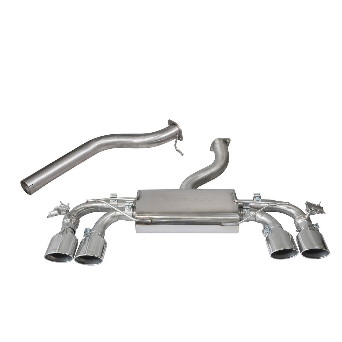 Cobra Sport VW Golf R Mk7.5 2.0 TSI cat back performance exhaust with non-resonated design and polished tips.